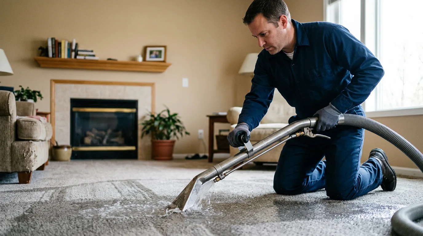Water damage restoration technician working near Petroleum, IN